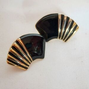 Trifari Gold Black Earring